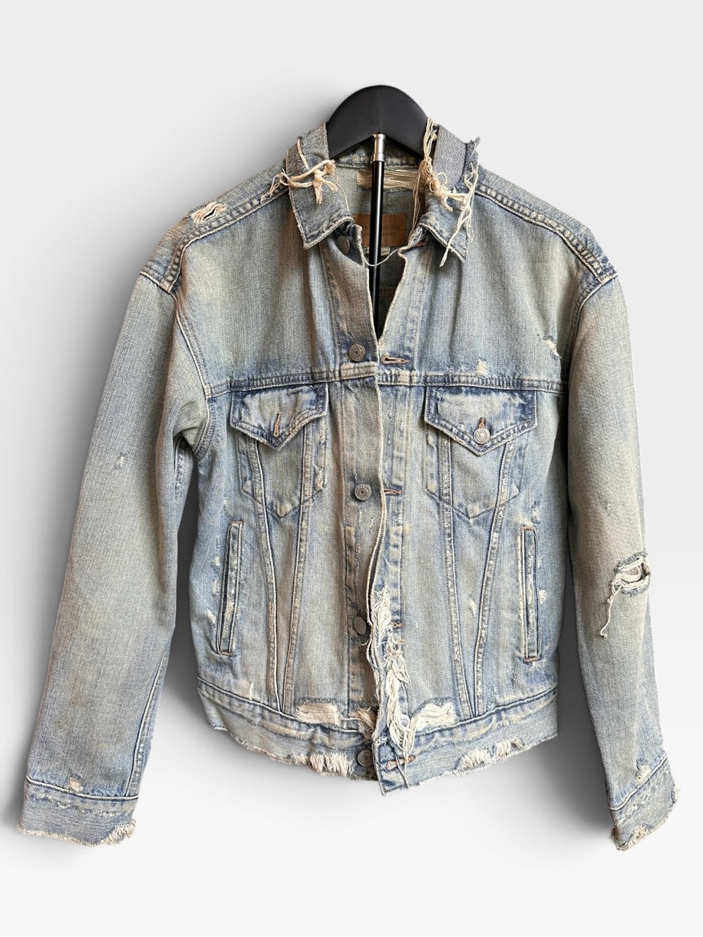 Denim & Supply Ralph Lauren Distressed Destruction Denim Trucker Jacket Size S